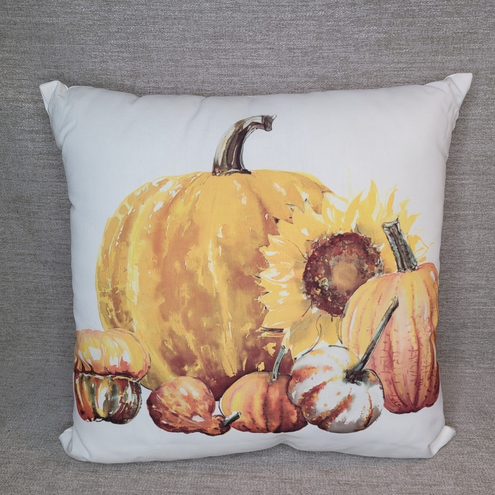 Pottery Barn Throw Pillow White Pumpkin Sunflower Fall Decor 18x18 NEW